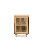 Baxton Studio Maclean Mid-Century Modern Rattan and Natural Brown Finished Wood 1-Door End Table