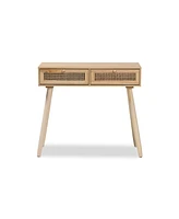 Baxton Studio Maclean Mid-Century Modern Rattan and Natural Brown Finished Wood 2-Drawer Console Table