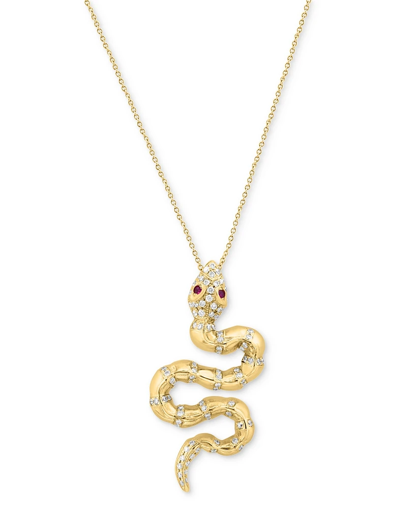 Effy Diamond (1/2 ct. t.w.) & Ruby Accent Snake 16" Pendant Necklace in 14k Gold