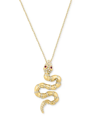 Effy Diamond (1/2 ct. t.w.) & Ruby Accent Snake 16" Pendant Necklace in 14k Gold