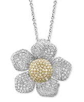 Effy Diamond Pave Flower 18" Pendant Necklace (1-3/8 ct. t.w.) in 14k Two-Tone Gold