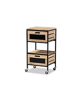 Baxton Studio Olinda Modern Industrial Oak Brown Finished Wood and Black Metal 2-Drawer End Table