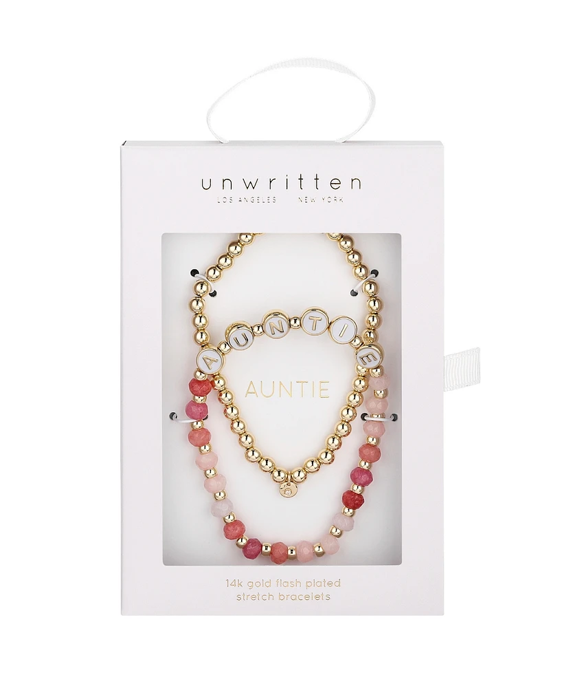 Unwritten Multi Pink Quartz Auntie Stone and Beaded Stretch Bracelet Set
