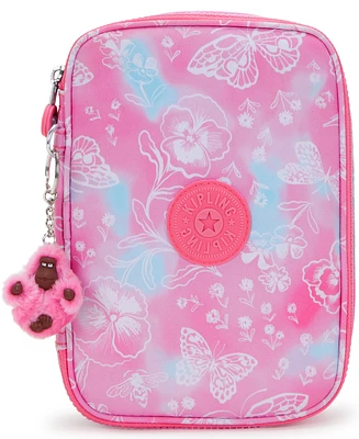 Kipling 100 Pens Aqua Flowers Zippered Pen Case