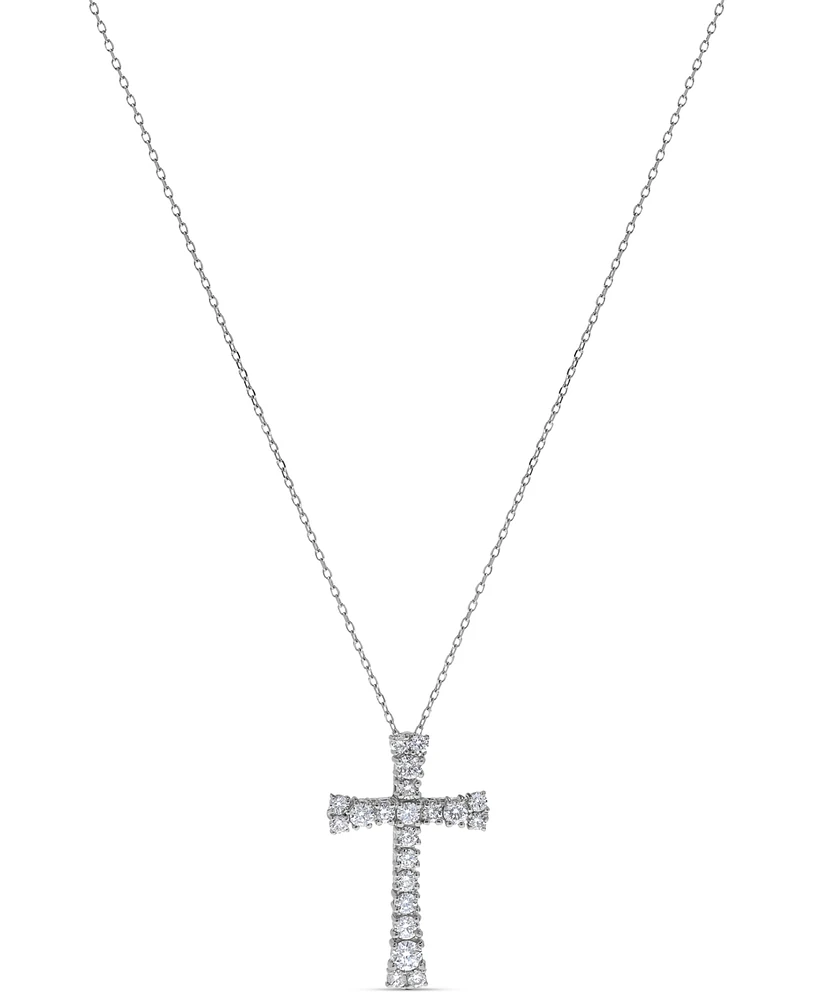 Diamond Cross Pendant Necklace (1 ct. t.w.) in 14k White Gold, 16" + 2" extender