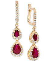 Ruby (2-1/10 ct. t.w.) & Diamond (3/8 ct. t.w.) Pear Shape Leverback Drop Earrings in 14k Gold