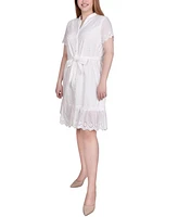 Ny Collection Petite Short Sleeve Eyelet Flounced Dress