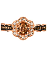 Le Vian Chocolate Diamond & Nude Diamond Flower Halo Ring (1 ct. t.w.) in 14k Rose Gold