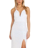 Morgan & Company Junior's Sleeveless Slit-Front Sequin Gown