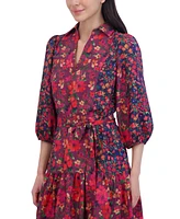 Jessica Howard Women's Mixed-Print Collared Split-Neck Dress