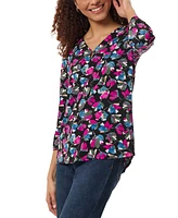 Jones New York Women's Printed Moss-Crepe 3/4-Sleeve Top