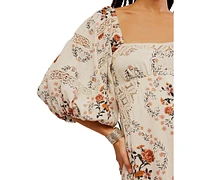 Free People Women's All The Attitude Printed Lace-Trim Balloon-Sleeve Cotton Maxi Dress