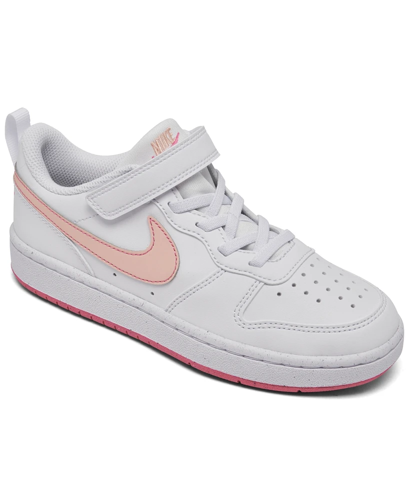 Nike Little Girls' Court Borough Low Recraft Fastening Strap Casual Sneakers from Finish Line