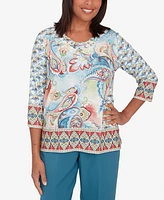 Alfred Dunner Petite Sedona Sky Embellished Medallion Paisley Top