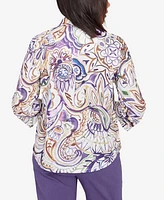 Alfred Dunner Petite Charm School Drama Paisley Button Front Top