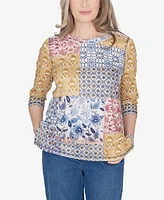 Alfred Dunner Petite Scottsdale Abstract Patchwork Printed Top