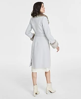 Via Spiga Women's Faux-Fur-Trim Belted Wrap Coat