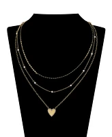 Unwritten Natural Pearl Cubic Zirconia Heart Layered Necklace Set