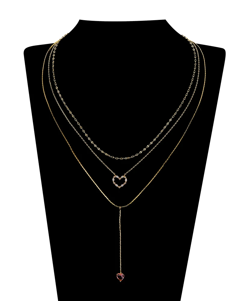 Unwritten Cubic Zirconia Heart Y-Neck Layered Necklace Set