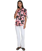 Karl Lagerfeld Paris Women's Printed Bungee-Sleeve Shirt