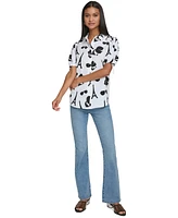 Karl Lagerfeld Paris Women's Printed Bungee-Sleeve Shirt