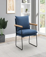 Office Star Dutton Armchair in Navy Fabric with Natural Arms and Black Sled Base