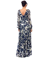 Betsy & Adam Women's Printed Blouson-Sleeve Maxi Dress