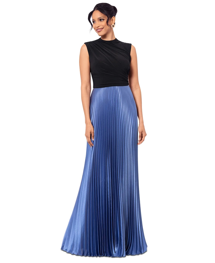 Betsy & Adam Women's Pleated-Skirt High-Neck Maxi Dress