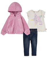 Levi's Baby Girls Denim Pant and Tee 3 Piece Set Outfit