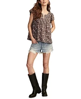 Lucky Brand Women's Cotton Smocked Flutter-Sleeve Top