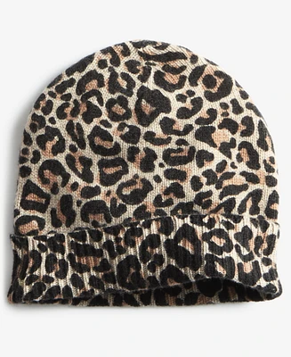 Charter Club Cashmere Leopard Cuffed Beanie, Created for Macy's