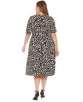 London Times Plus Size Printed Elbow-Sleeve Fit & Flare Dress