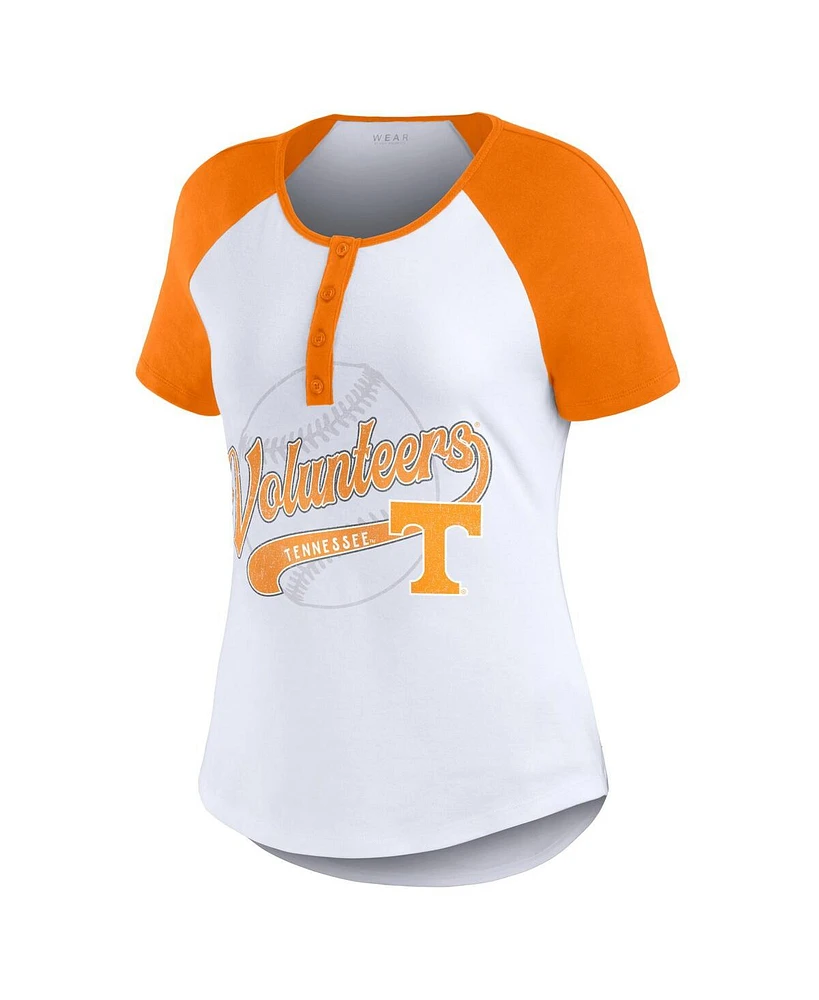 Wear by Erin Andrews Women's White Tennessee Volunteers Baseball Logo Raglan Henley T-Shirt