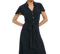 Tommy Hilfiger Women's Button-Front Tie-Waist Flutter-Sleeve Dress