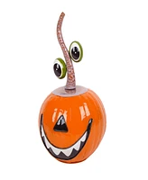 National Tree Company 15" Halloween Decoration, Floating Eyes Metal Pumpkin with Gloss Finish, Orange