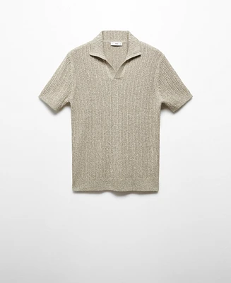 Mango Men's Marbled Cotton Knit Polo Shirt