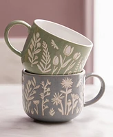 Mason Cash In The Meadow Set of 4 Green Tulip Mugs