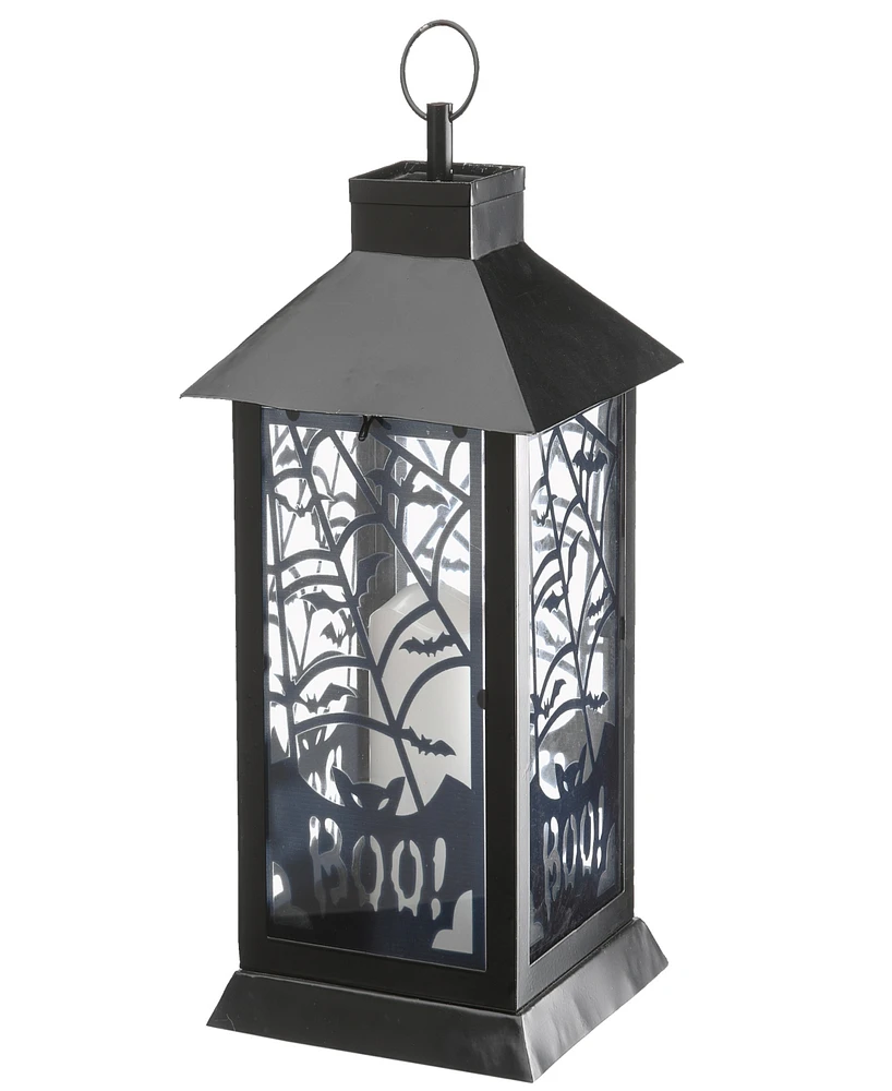 National Tree Company 16" Halloween Lantern with Led Lights, Carved Images of Bats and Cobwebs, Halloween Collection