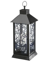 National Tree Company 16" Halloween Lantern with Led Lights, Carved Images of Bats and Cobwebs, Halloween Collection