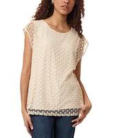 Jones New York Petite Round-Neck Drop-Shoulder Lace Top