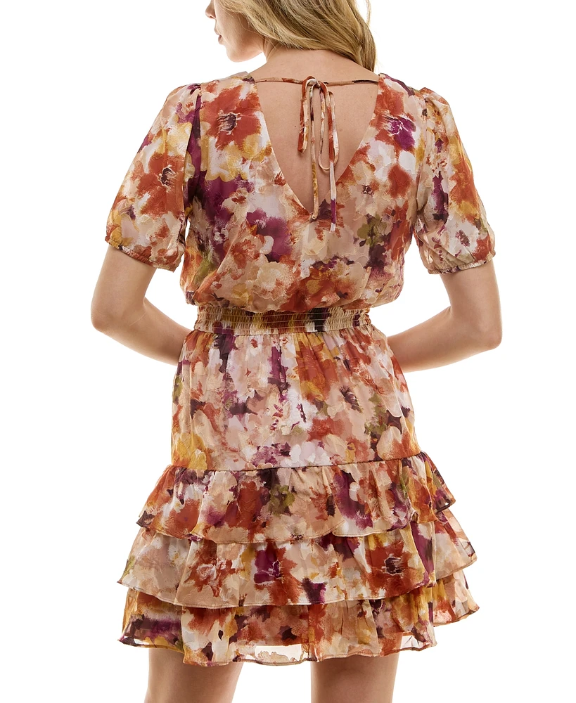 Bcx Juniors' Floral-Print Ruffled Fit & Flare Dress