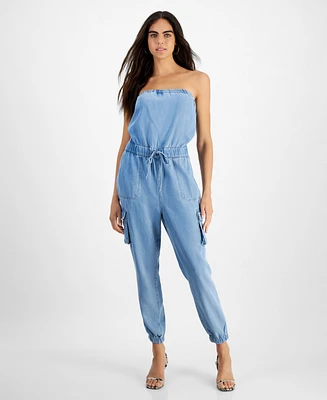 Guess Women's Lucia Strapless Cargo Denim Jumpsuit