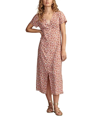 Lucky Brand Women's Floral-Print Short-Sleeve Button-Front Midi Dress