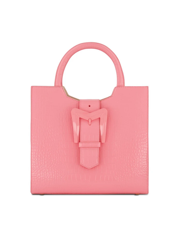 Crocodile Leather Buckle Detail Medium Tote Bag