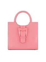 Crocodile Leather Buckle Detail Medium Tote Bag