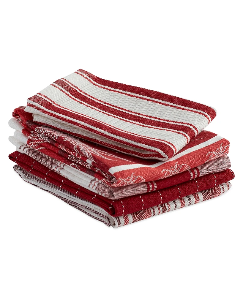 Design Imports Assorted Pattern, Kitchen Collection, Dishtowels Dishcloth, Garnet, 5 Piece