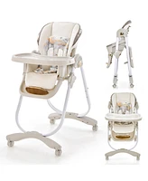 Costway Toddler Baby High Chair with Wheel Folding Baby Dining Chair Adjustable Height & Recline