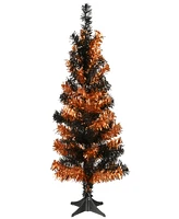 National Tree Company 24" Tinsel Tree, Black, Orange, Halloween Collection