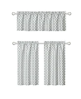 Kate Aurora White & Gray Complete 3 Piece Moroccan Geometric Kitchen Curtain Tier & Valance Set