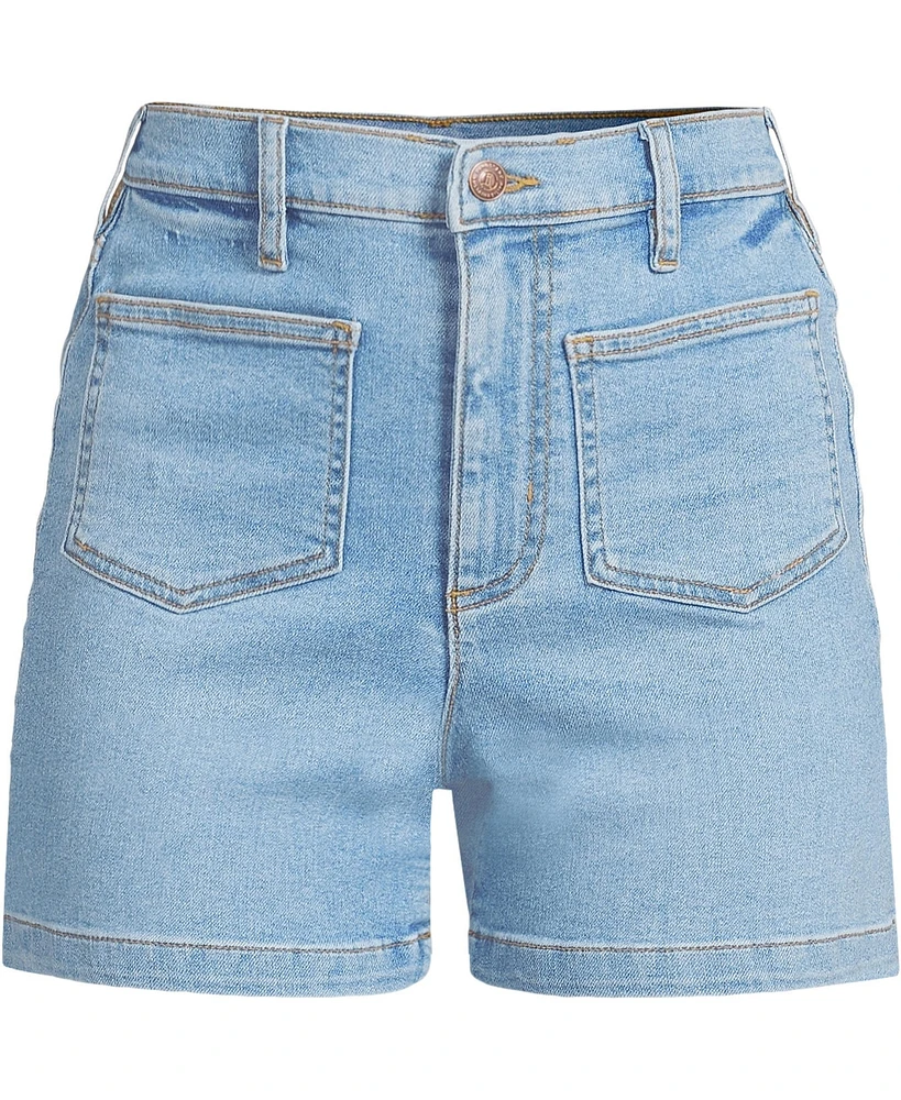 Lands' End Women's Recover High Rise Patch Pocket 5" Jean Shorts